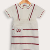 Knitted Suspender & Stripes Baby Set - Burgundy