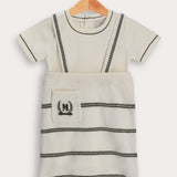 Knit Suspender Baby Set + Stripes - Olive