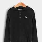Waffle shirt with hoodie - black