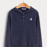 Waffle shirt with hoodie - Navy