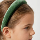 Velvet bow with zircons - green