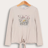 Ribbed knit shirt with print - beige