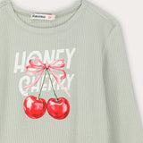 Ribbed T-shirt with print - mint