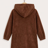 Frozen Velour Ribbed Hoodie Dress - Brown