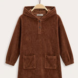 Frozen Velour Ribbed Hoodie Dress - Brown