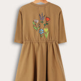 Back print style dress - brown