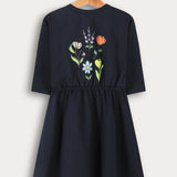 Back print style dress - Navy