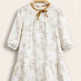 Embroidered-look dress - beige