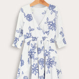 Floral Wrap Dress - Blue