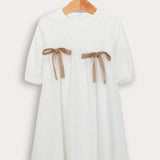 Lace dress with bow ties - cream