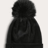 Corduroy hat with pom-pom - black