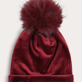 Corduroy hat with pom-pom - Bordeaux