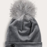 Corduroy hat with pom-pom - gray
