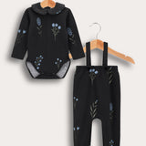 Botanical Print Baby Set - Black Leaves