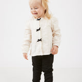 Embroidered shirt with velvet bow ties - black