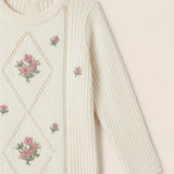 Knitted Babygrow with Embroidery - Beige