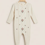Knitted Babygrow with Embroidery - Beige