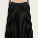 Pleated Suede Skirt - Midi - Black