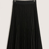 Pleated Suede Skirt - Midi - Black