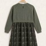 Floral dress with a cardigan - dark green