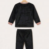 Velvet pajamas + frosted striped trim - black