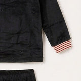 Velvet pajamas + frosted striped trim - black