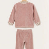 Velvet pajamas + frosted striped trim - pink