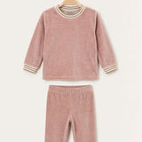 Velvet pajamas + frosted striped trim - pink