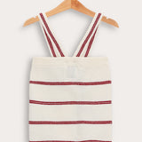 Knitted Suspender & Stripes Baby Set - Burgundy