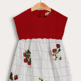 Plaid overalls combined with knitwear - red