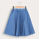 Denim Fleece Midi Skirt - Blue