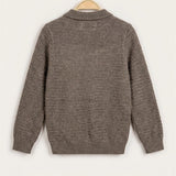 Patterned sweater + collar / crew neck - brown collar
