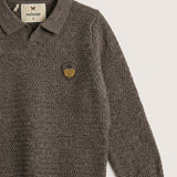 Patterned sweater + collar / crew neck - brown collar