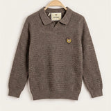 Patterned sweater + collar / crew neck - brown collar