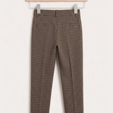 Checked knit pants - brown