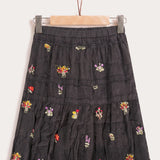 Embroidered Tiered Skirt - Black