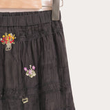 Embroidered Tiered Skirt - Black