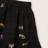 Embroidered Tiered Skirt - Black