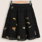 Embroidered Tiered Skirt - Black