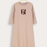 3/4 Sleeve Teddy Bear Nightgown - Beige