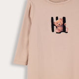 3/4 Sleeve Teddy Bear Nightgown - Beige