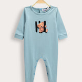 Babygrow with bear patch - blue
