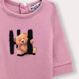 Babygrow with teddy bear patch - pink