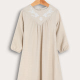 Pleated dress with print - beige