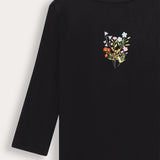 Ribbed top with print - black