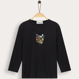 Ribbed top with print - black