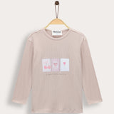Ribbed top with print - Beige