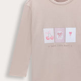 Ribbed top with print - Beige
