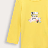 Ribbed T-shirt with print - yellow