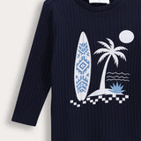 Ribbed top with print - navy